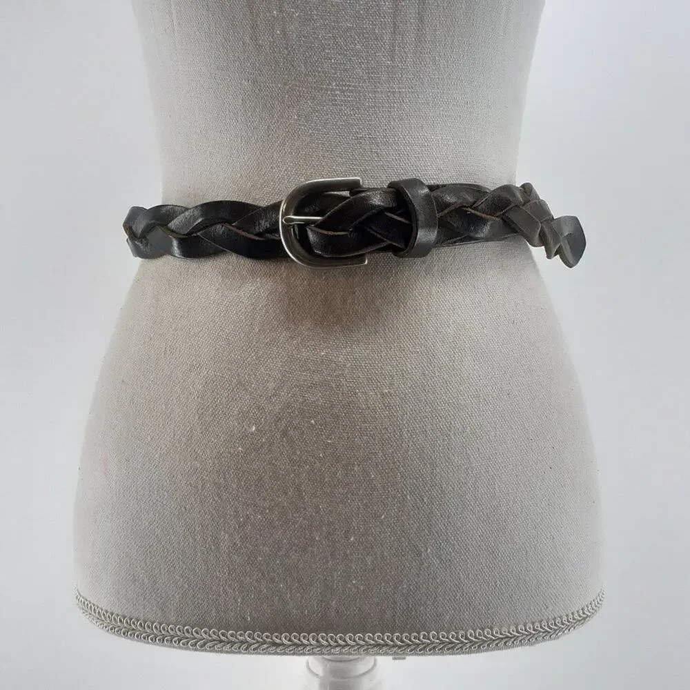 Eddie Bauer Dark Brown Leather Belt Braided Boho Women's M